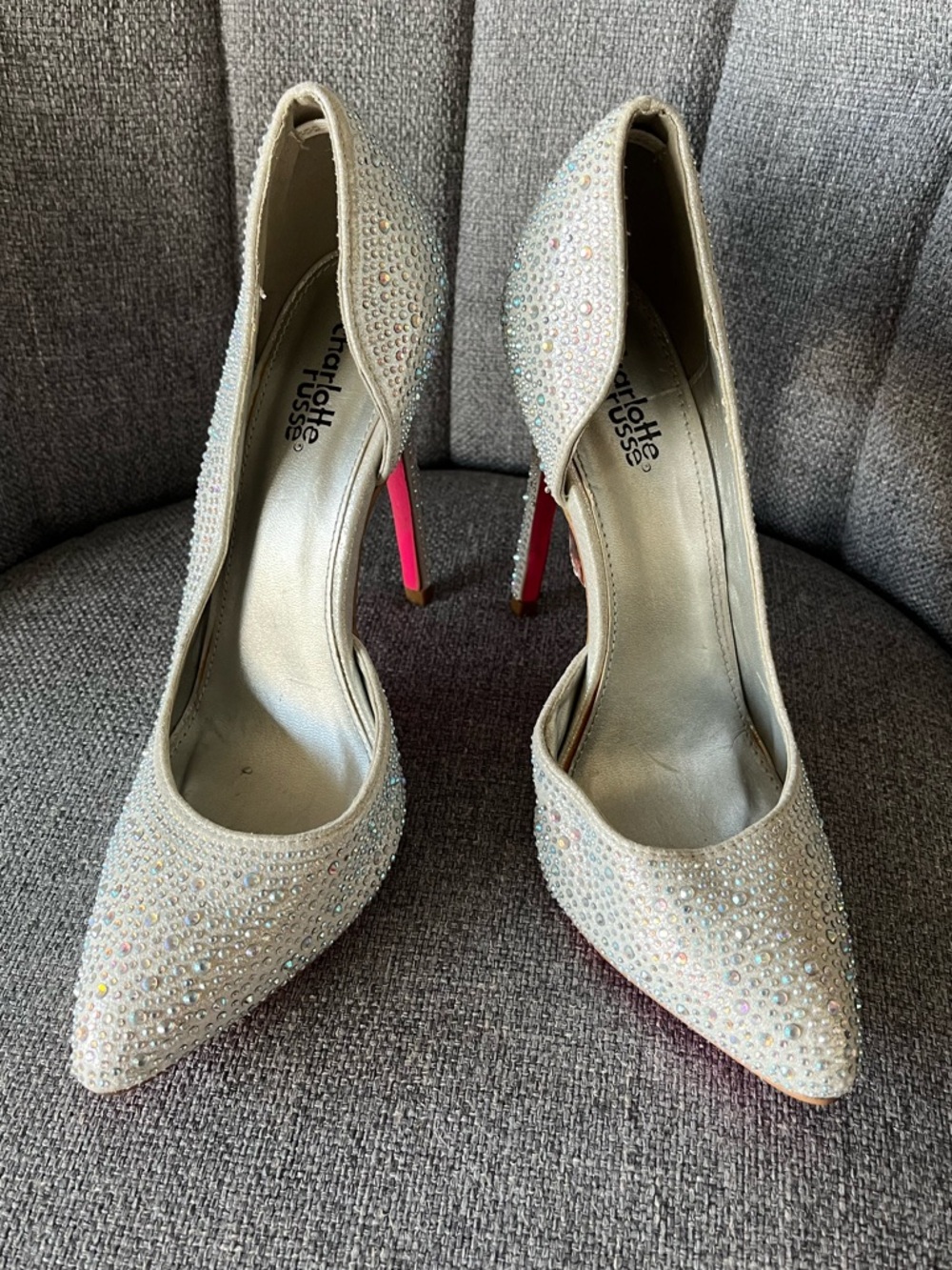 Night Out Crystal Pointed Toe Pumps - Light Beige by Charlotte Russe